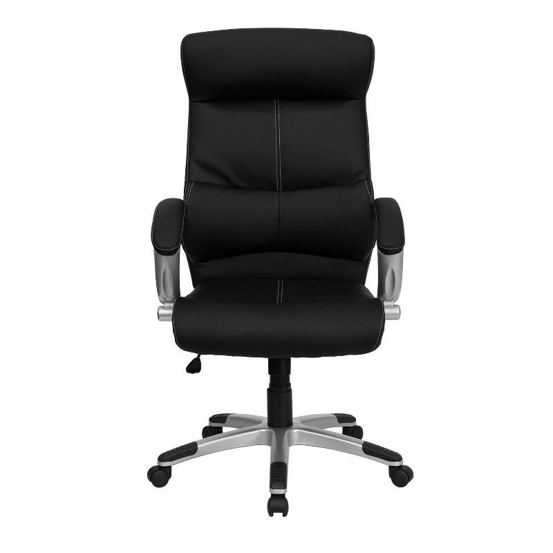 Flash Furniture Karen High Back Black LeatherSoft Executive Swivel Office Chair with Curved Headrest and White Line Stitching