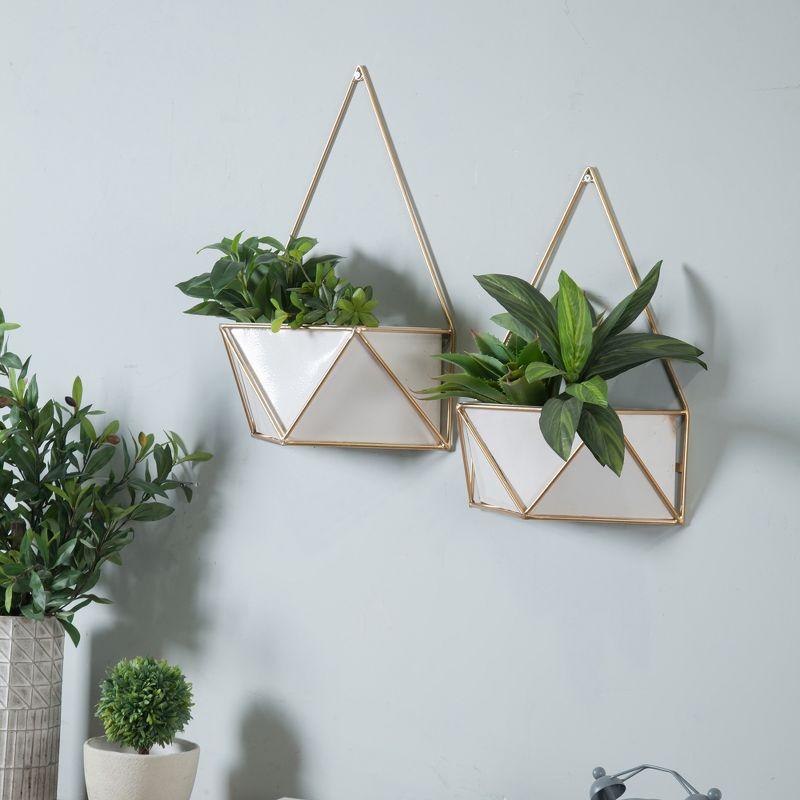 LuxenHome Set of 2 White and Gold Succulent Metal Cachepot Wall Planters