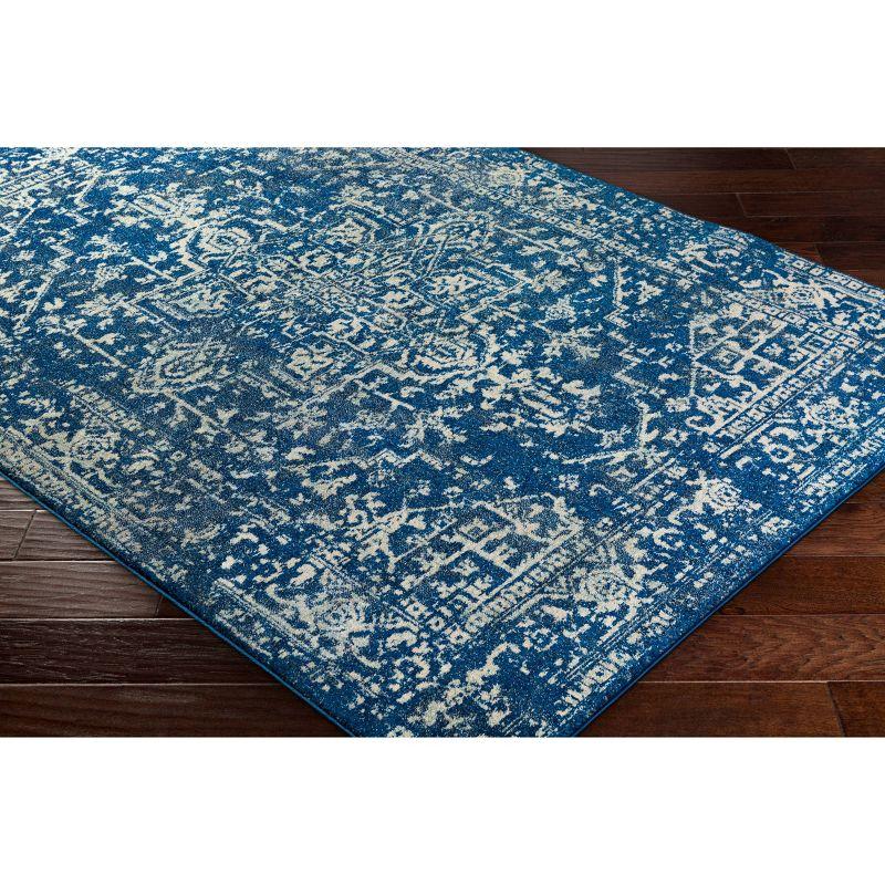 Navy Blue Floral Motif Rectangular Synthetic Area Rug 8' x 10'