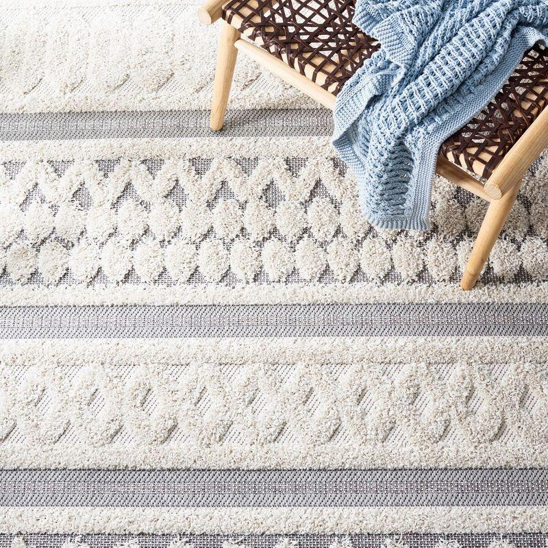 Ivory Geometric Square Synthetic Indoor/Outdoor Rug