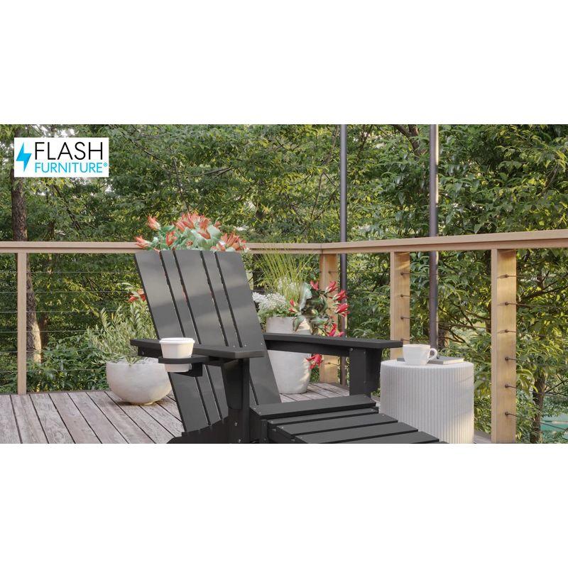 Flash Furniture Halifax HDPE Adirondack Chair with Cup Holder and Pull Out Ottoman, All-Weather HDPE Indoor/Outdoor Lounge Chair in Red