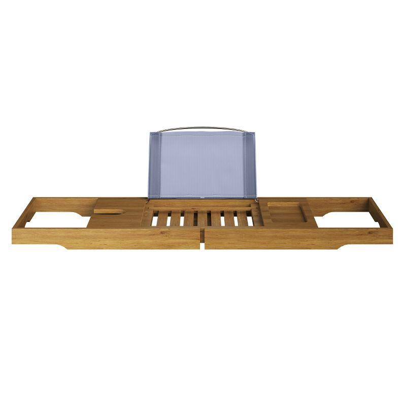 Natural Acacia Wood Extendable Bathtub Tray with Wine Holder