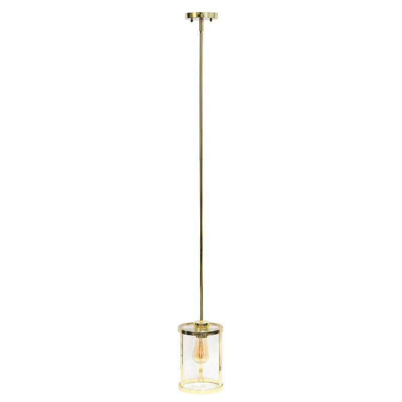 1-Light 9.25" Modern Farmhouse Adjustable Hanging Cylindrical Clear Glass Pendant Fixture with Metal Accent - Lalia Home