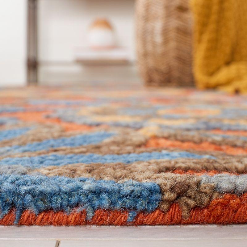 Handmade Tufted 6' Square Rust/Blue Wool Area Rug