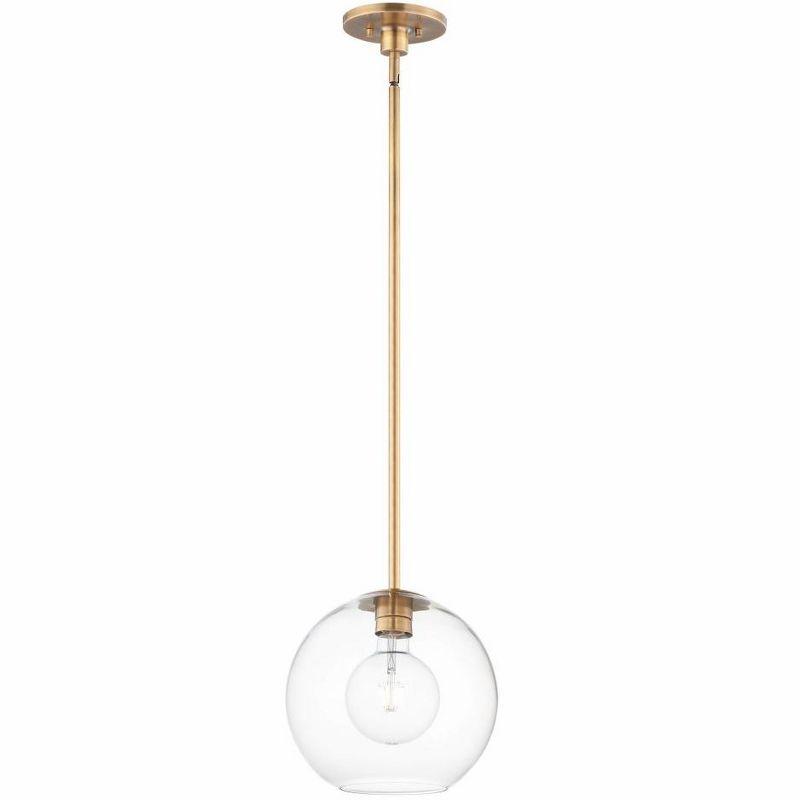 Aged Brass and Clear Glass Globe Pendant Light