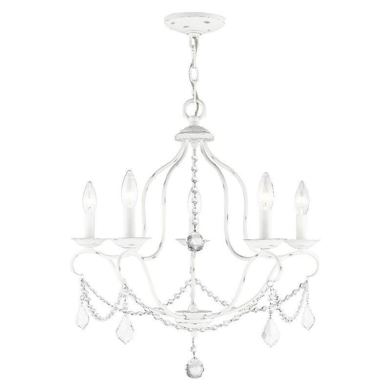 Antique White Elegance 5-Light Crystal Chandelier with Candelabra Base