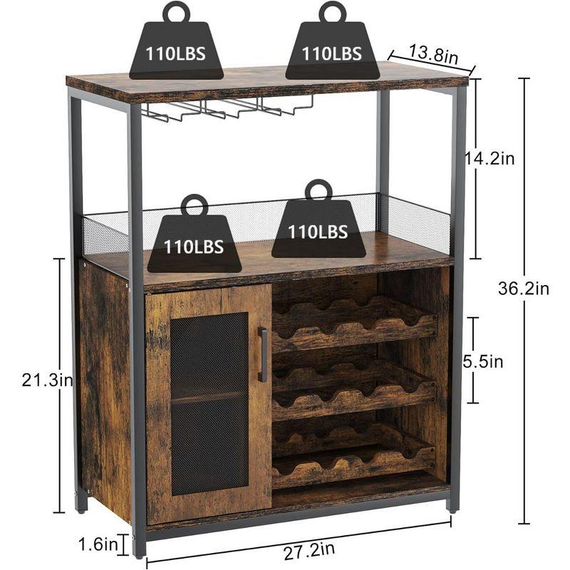 Whizmax Wine Bar Cabinet with Detachable Rack, Glass Holder, Small Sideboard and Buffet Mesh Door, Wine Rack