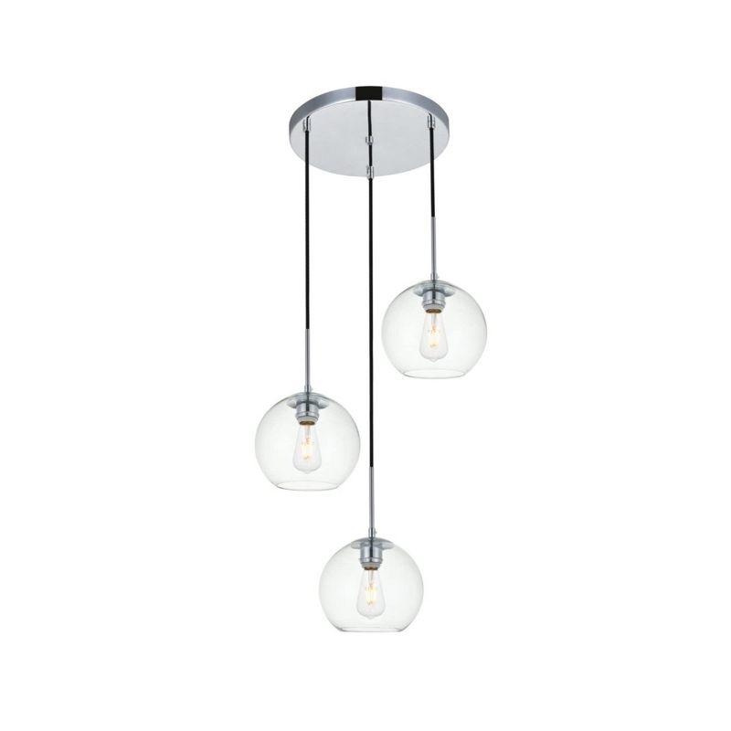 Elegant Lighting Baxter 3 Lights Chrome Pendant With Clear Glass
