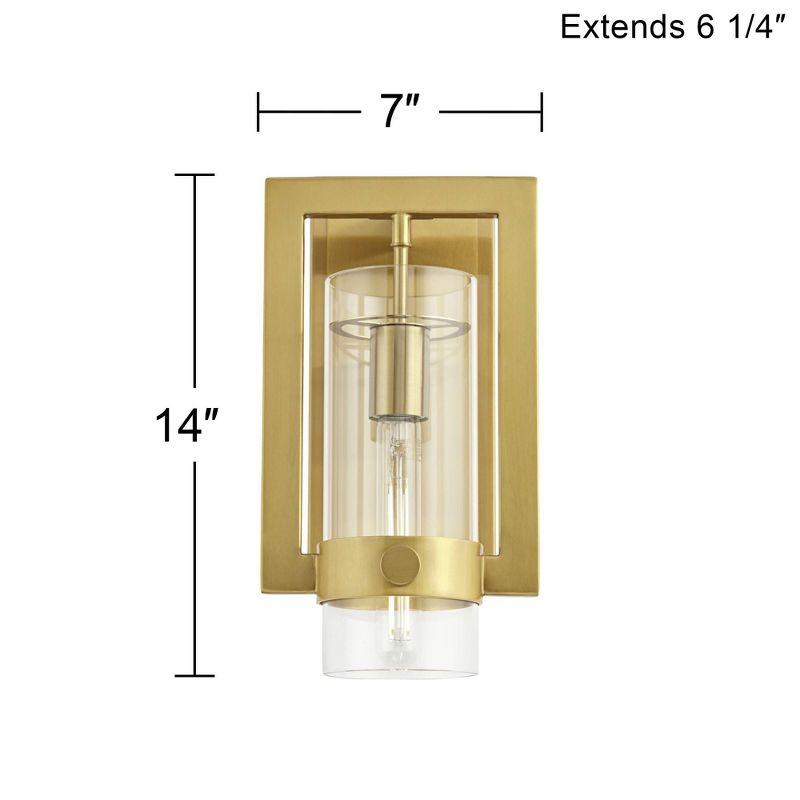Possini Euro Design Derina Modern Wall Sconce Warm Gold Metal Hardwire 7" Fixture Clear Glass Shade for Bedroom Bathroom Bedside