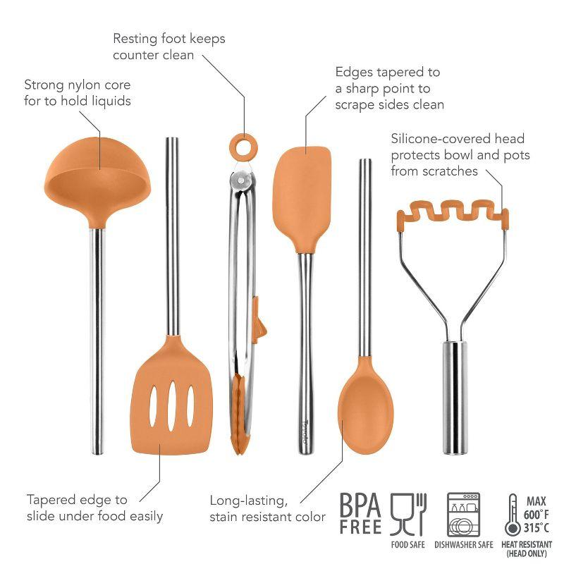 Tovolo 6pc Silicone and Stainless Kitchen Utensil Set Apricot Orange: Cooking Utensils for Adults, Hand Wash