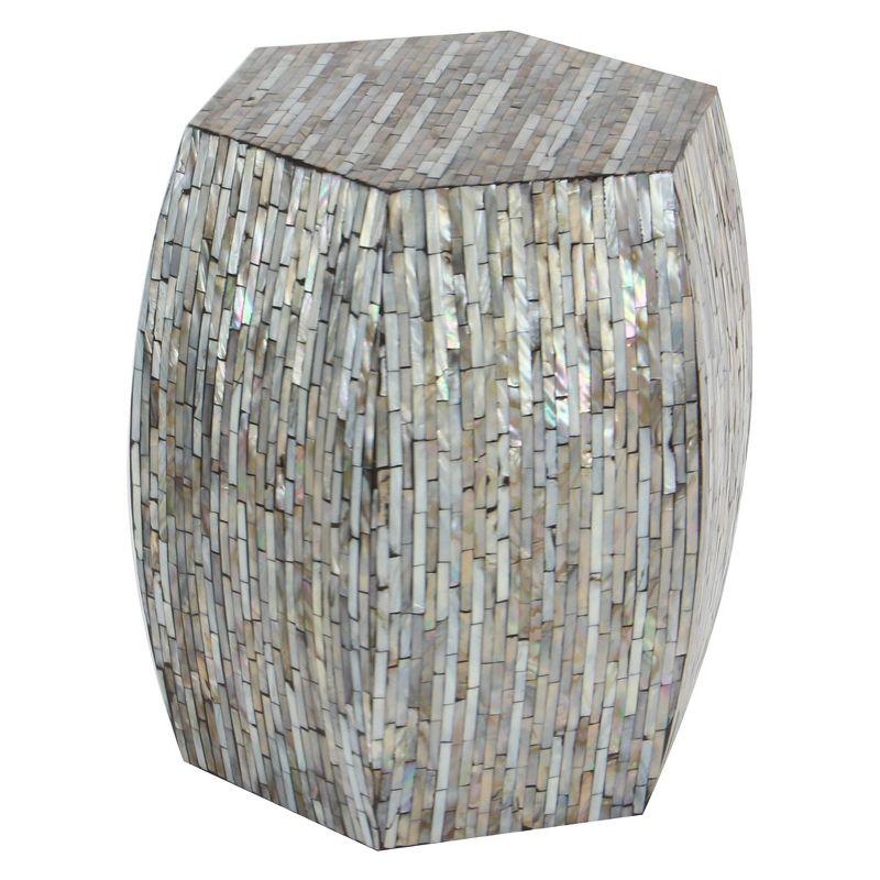 Wrought Studio™ Alissa Mother of Pearl Shell Handmade Shell Mosaic Hexagon Side End Gray Accent Table with Brown Accents