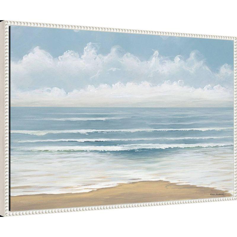 Smooth Beach Waves Framed Canvas Wall Art with Beaded Perimeter