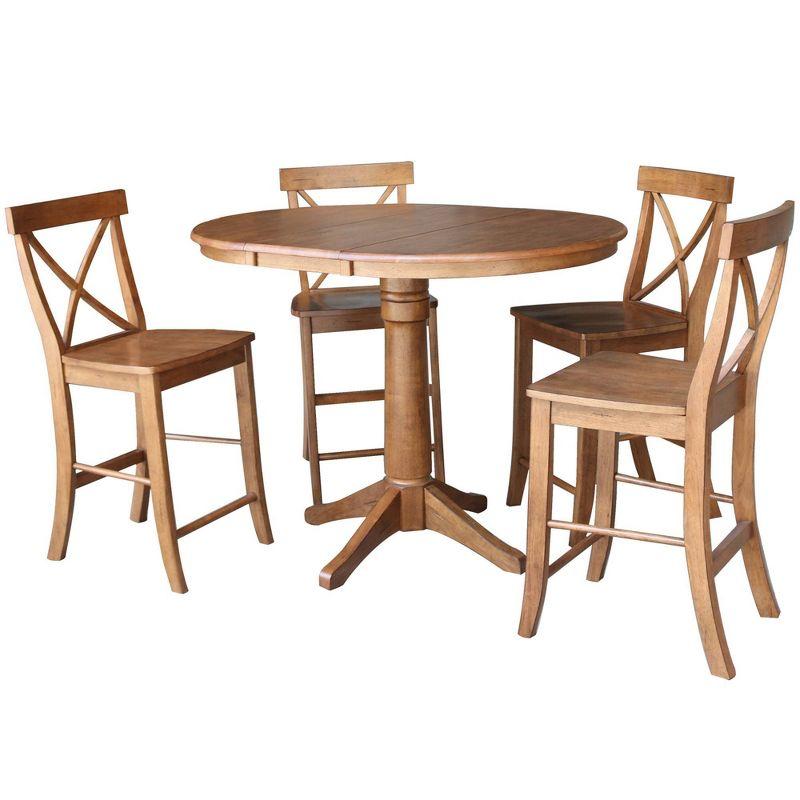 Distressed Oak 50" Round Extendable Dining Set with 4 X-Back Chairs