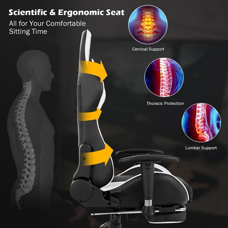 Costway Massage Gaming Chair Reclining Swivel Racing Office Chair with Footrest White
