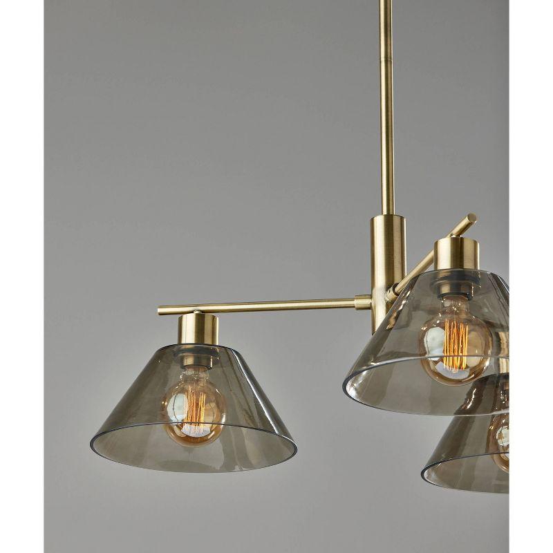 3-Light Zoe Chandelier Antique Brass - Adesso: Vintage Style, Adjustable Height, Smoked Glass Shades