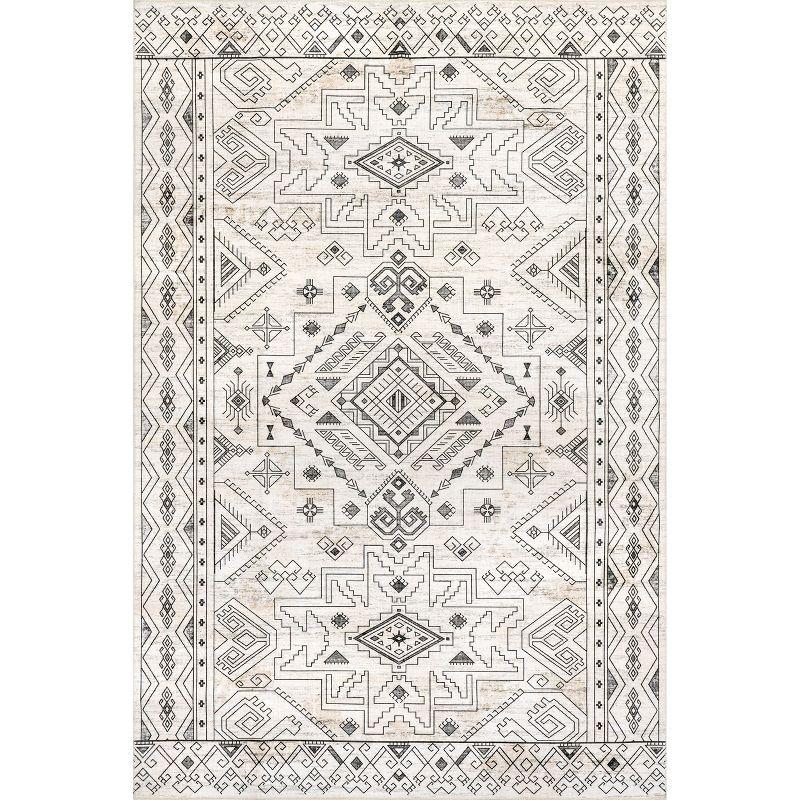 Nuloom Malena Bordered Pet Friendly Machine Washable Area Rug, 5' x 8', Light Grey