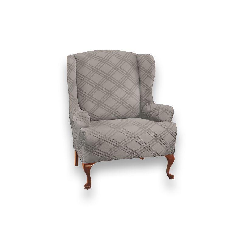Collections Etc Double Diamond Stretch Furniture Cover Wing Chair Gray