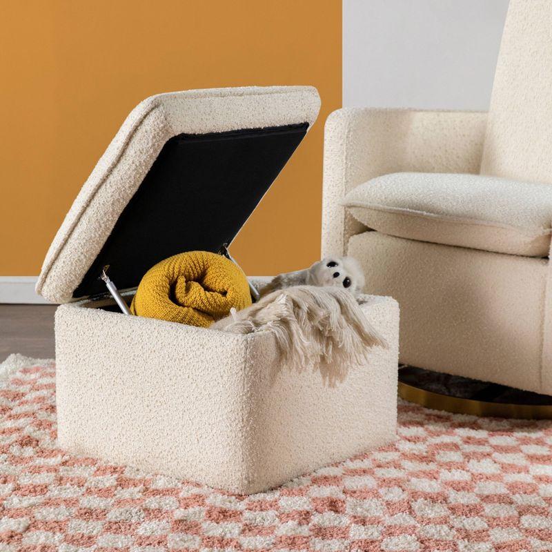 Cali Square Cream Boucle Storage Ottoman with FSC Certified Wood