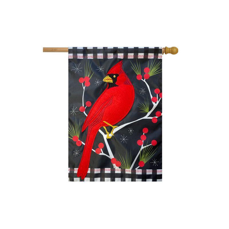 Winter Cardinal Applique House Flag with Berries