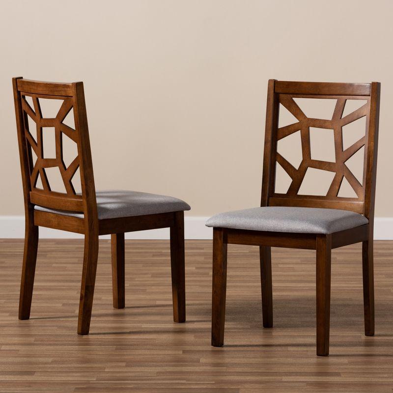 Set of 2 Abilene Dining Chair - Baxton Studio: Gray Upholstered, Walnut Brown Frame