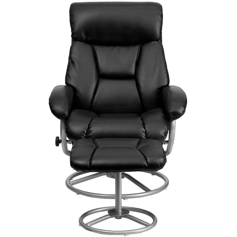 Luxurious Black Leather Swivel Recliner & Ottoman with Metal Base