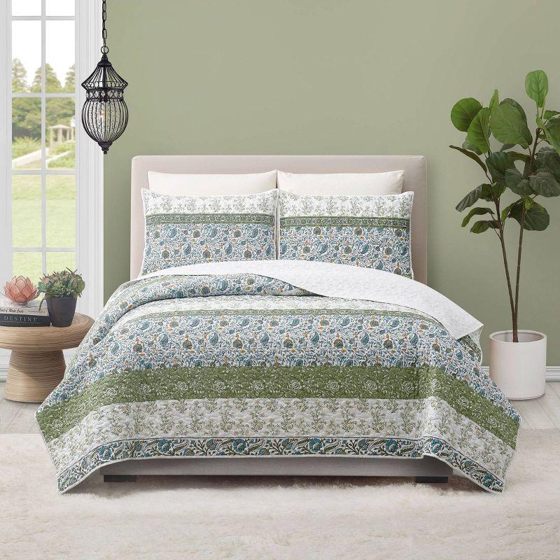 Marseille King Blue and Green Microfiber Quilt Set