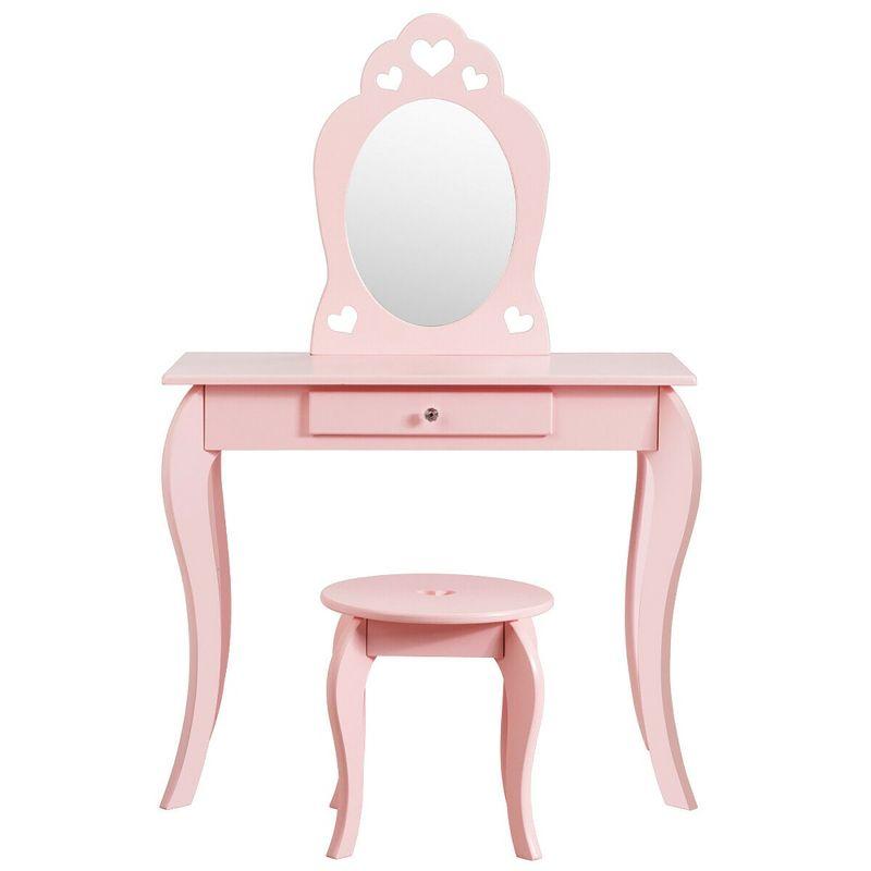 Costway Kids Vanity Set Princess Makeup Dressing Play Table Set W/Mirror