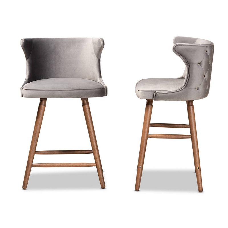 2pc Sagira Velvet & Wood Counter Height Barstool Set with Footrest - Baxton Studio