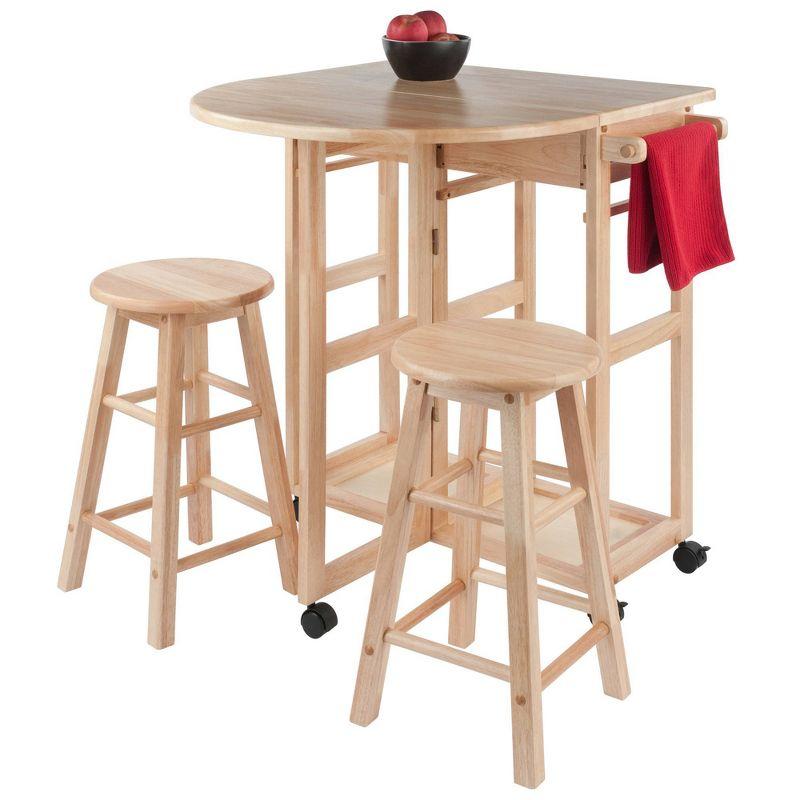 Winsome 3pc Burnett Space Saver Set Beech: Compact Folding Table with 2 Stools, Wood Frame