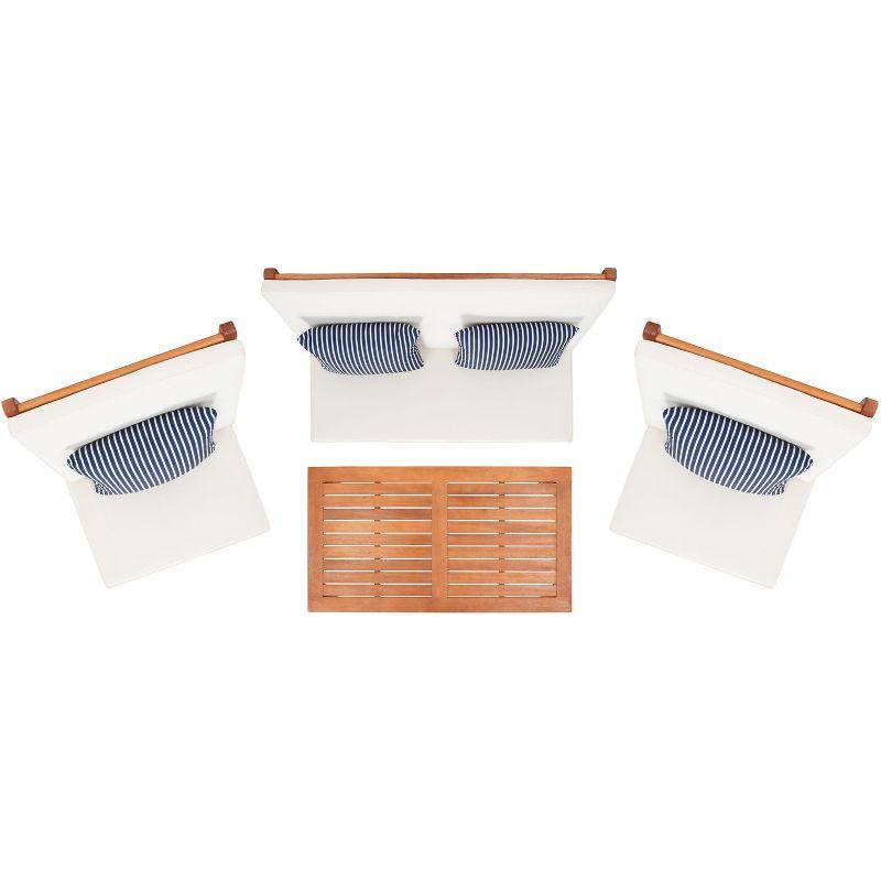 Chaston 4 Piece Living Set - Indoor/Outdoor - PAT7044 - Natural/Beige + Thin Stripe Pillow - Safavieh