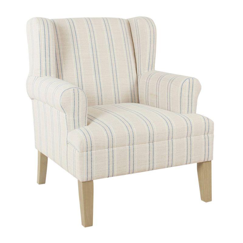 Emerson Striped Wingback Accent Chair in Blue and White