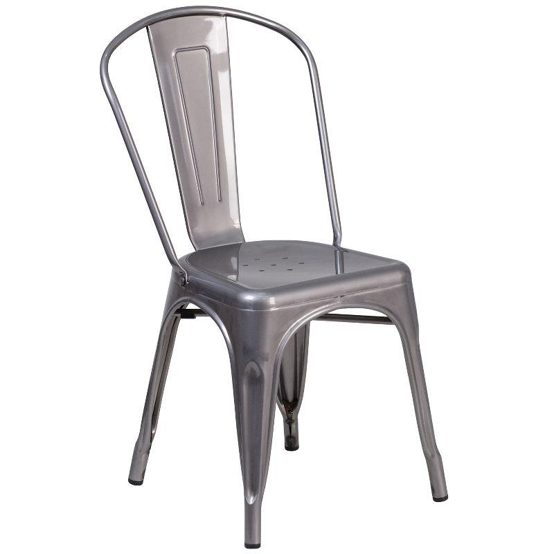 Silver Metal Armless Stackable Dining Chair