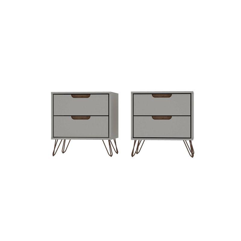 Set of 2 Off White Hairpin Leg 2-Drawer Nightstands