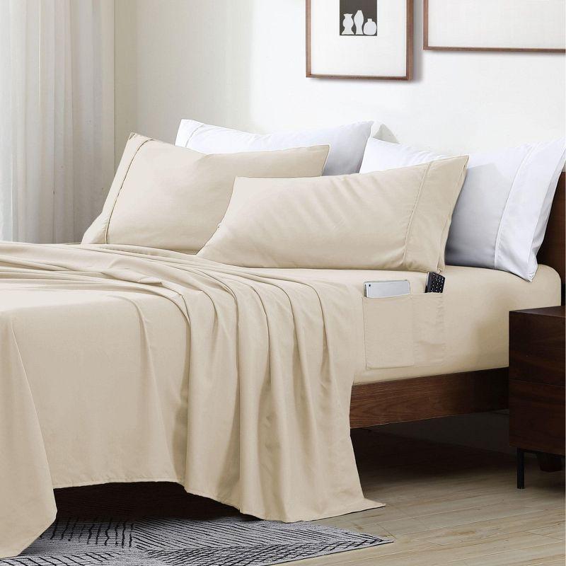 Cathay Home, Inc 1800 Series Smart Storage Pocket Microfiber Sheet Set