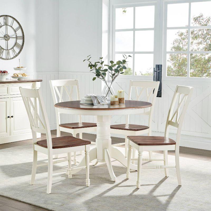 Shelby Distressed White and Brown 5-Piece Round Dining Set