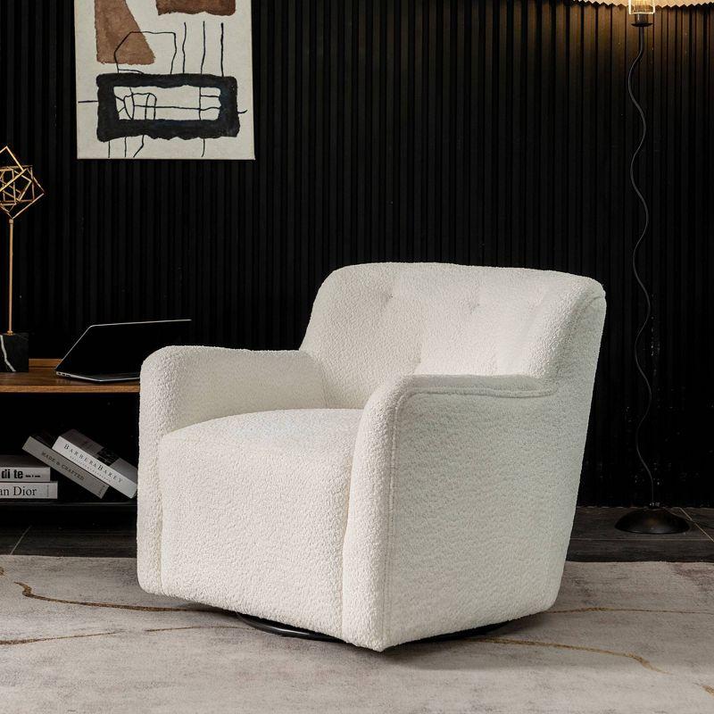 Cream Barrel Swivel Accent Chair with Wood Frame