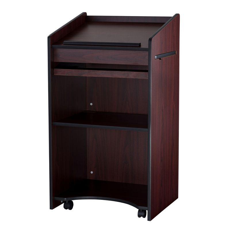 Oklahoma Sound Aristocrat Non Sound Lectern Podium with 2 Built In Shelves, Slide Out Shelf, and Caster Wheels for Meeting Rooms, Mahogany