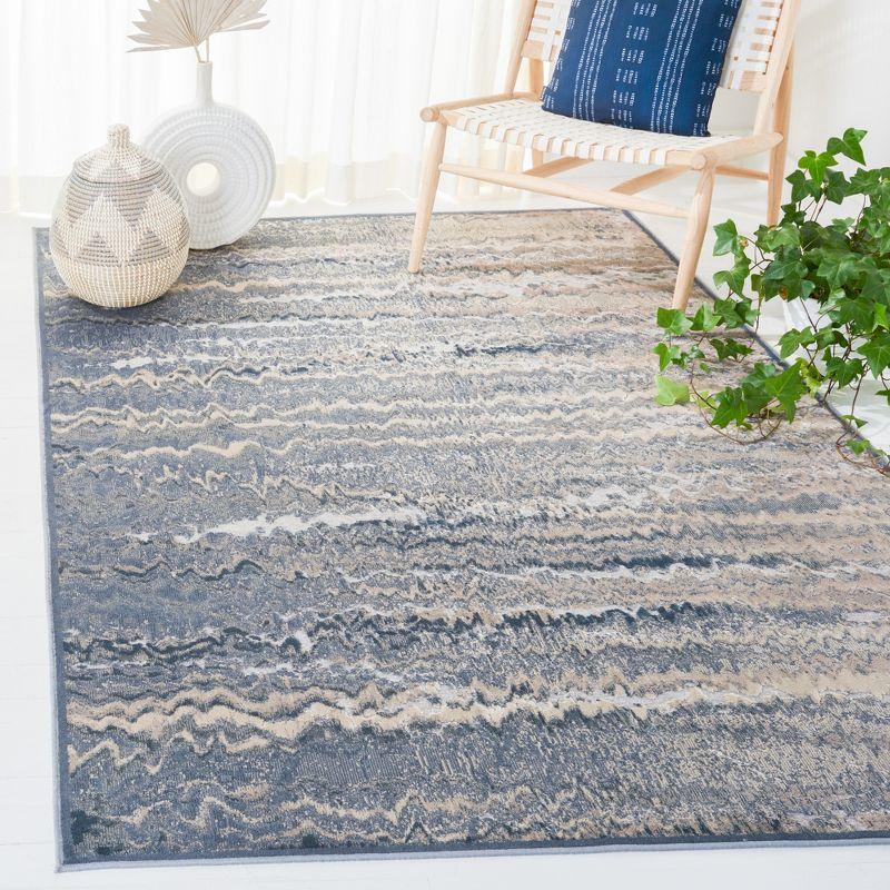 Blue Hand-Knotted Viscose and Silk Rectangular Rug