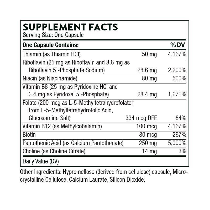 Thorne Stress B-Complex - Vitamins B2, B6, B12, and Folate in Highly-Absorbable and Active Forms - Extra Vitamin B5 for Adrenal Support - 60 Capsules