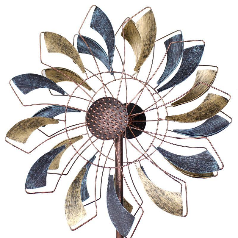 Sunnydaze Metallic Pinwheel Powder-Coated Iron Wind Spinner - 84.5” H - Silver and Gold