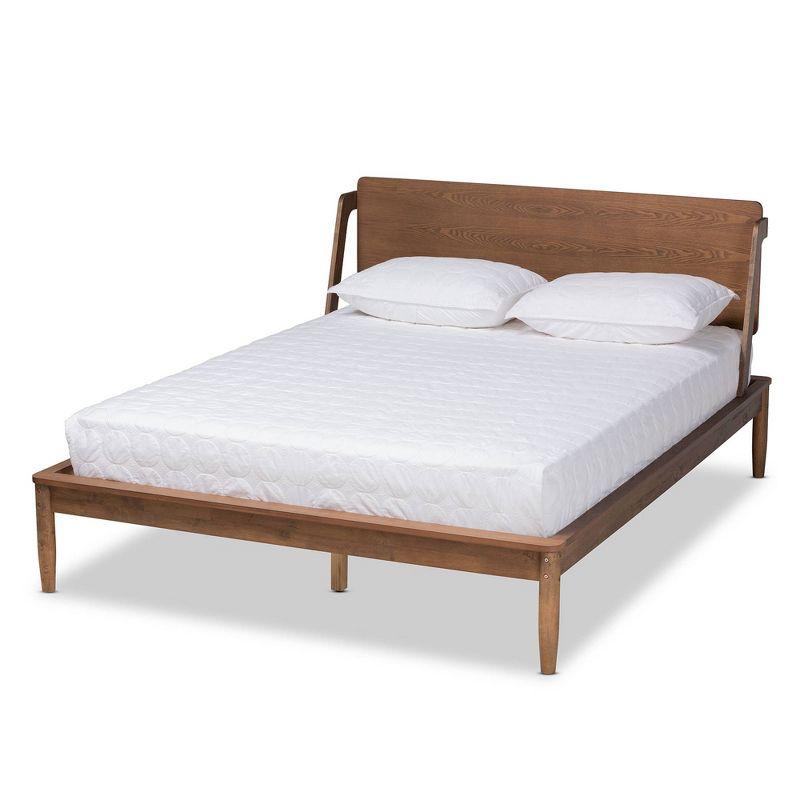 Queen Walnut Wood Frame Upholstered Platform Bed with Tufted Headboard