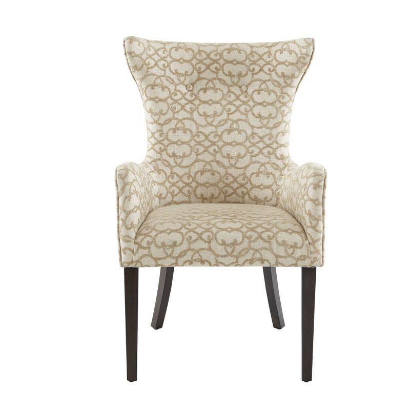 Set of 2 Shin Arm Dining Chair Tan: Upholstered, Bronze Nailhead Trim, Wood Legs