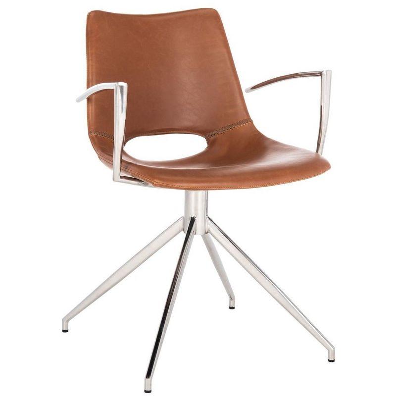 Dawn Mid-Century Modern Leather Swivel Office Chair - Cognac/Stainless Steel - Safavieh.