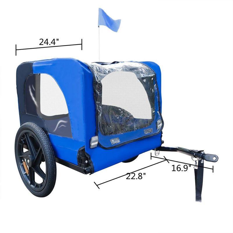 Blue Foldable Steel Frame Pet Bike Trailer with PVC Wheels