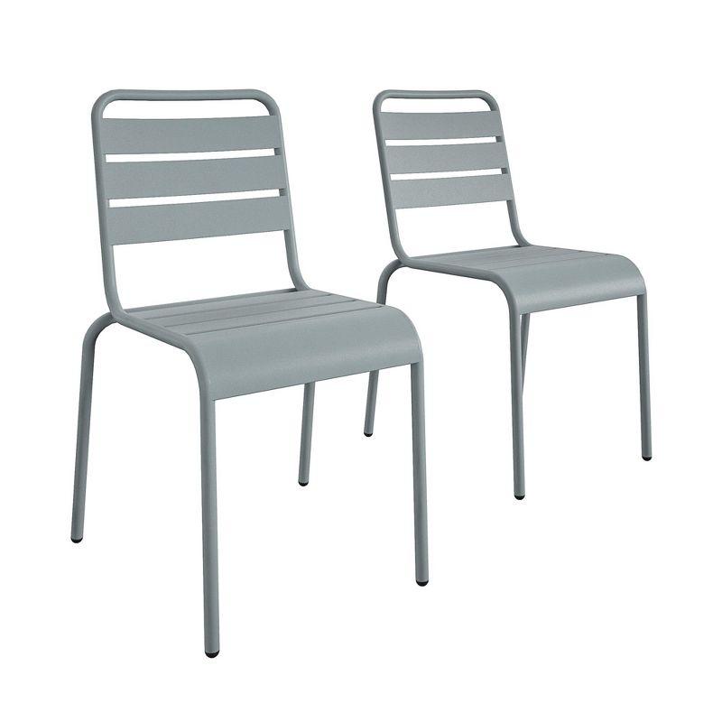 Light Gray Steel Armless Stacking Patio Dining Chairs, Pair