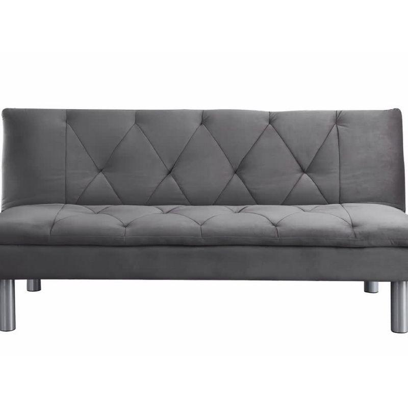 67'' Queen Tufted Gray Velvet Sleeper Sofa with Wood Accents