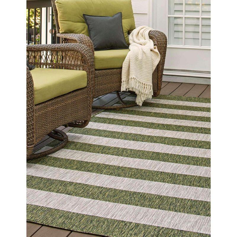 Green Stripe Easy-Care Synthetic Outdoor Area Rug 9' x 12'