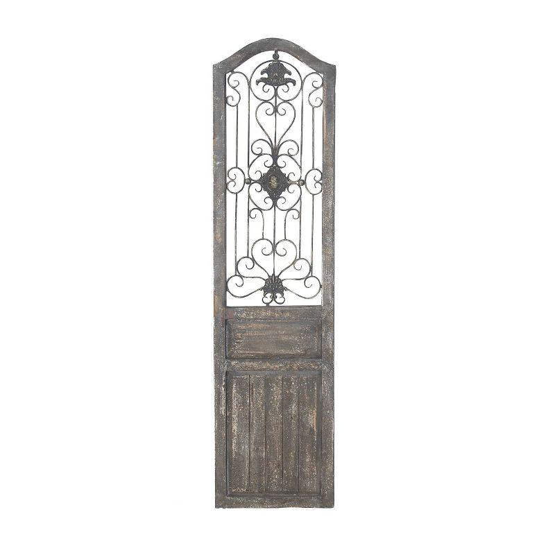 17" x 19" Wood Scroll Distressed Door Inspired Ornamental Wall Decor with Metal Wire Details Brown - Olivia & May