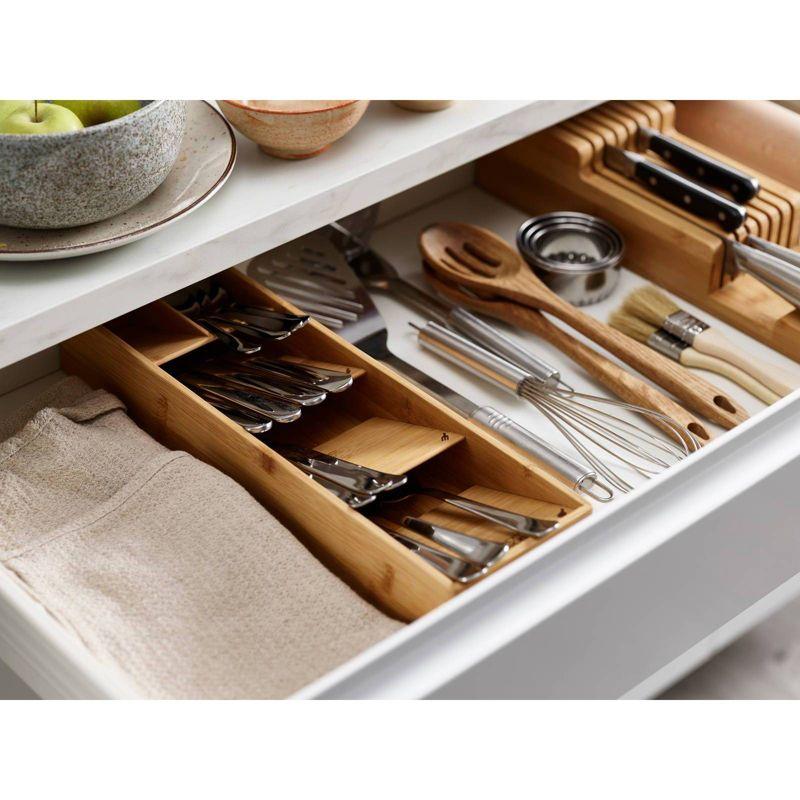 Compact Bamboo Drawer Organizer with Cutlery Icons