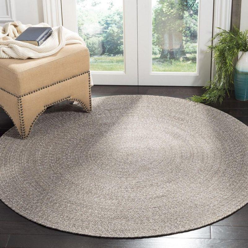 Handmade Ivory & Beige Round Braided Wool-Cotton Rug, 4' Diameter